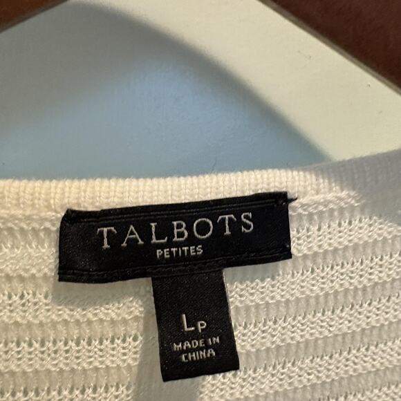 Talbots Petites Sweater Women Large Petite Cream Ecru Open Front Ribbed Cardigan - Picture 2 of 9